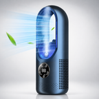 Personal mini bladeless air cooler in white and blue