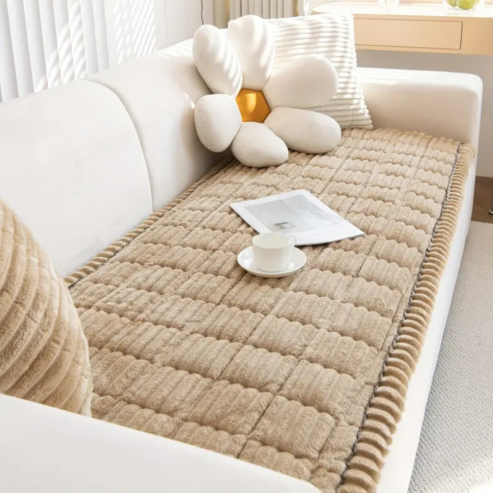 Plush Pleated Edge Sofa Cover for Cozy Everyday Protection