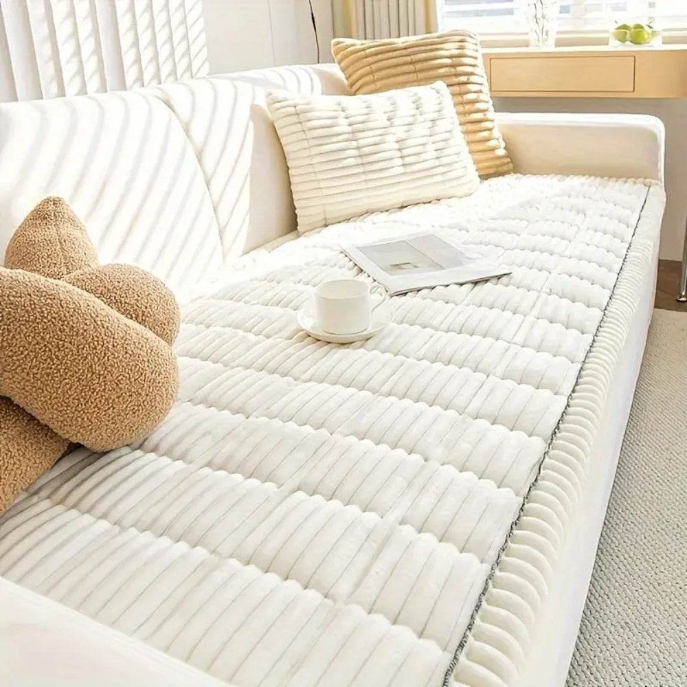 Plush Pleated Edge Sofa Cover for Cozy Everyday Protection
