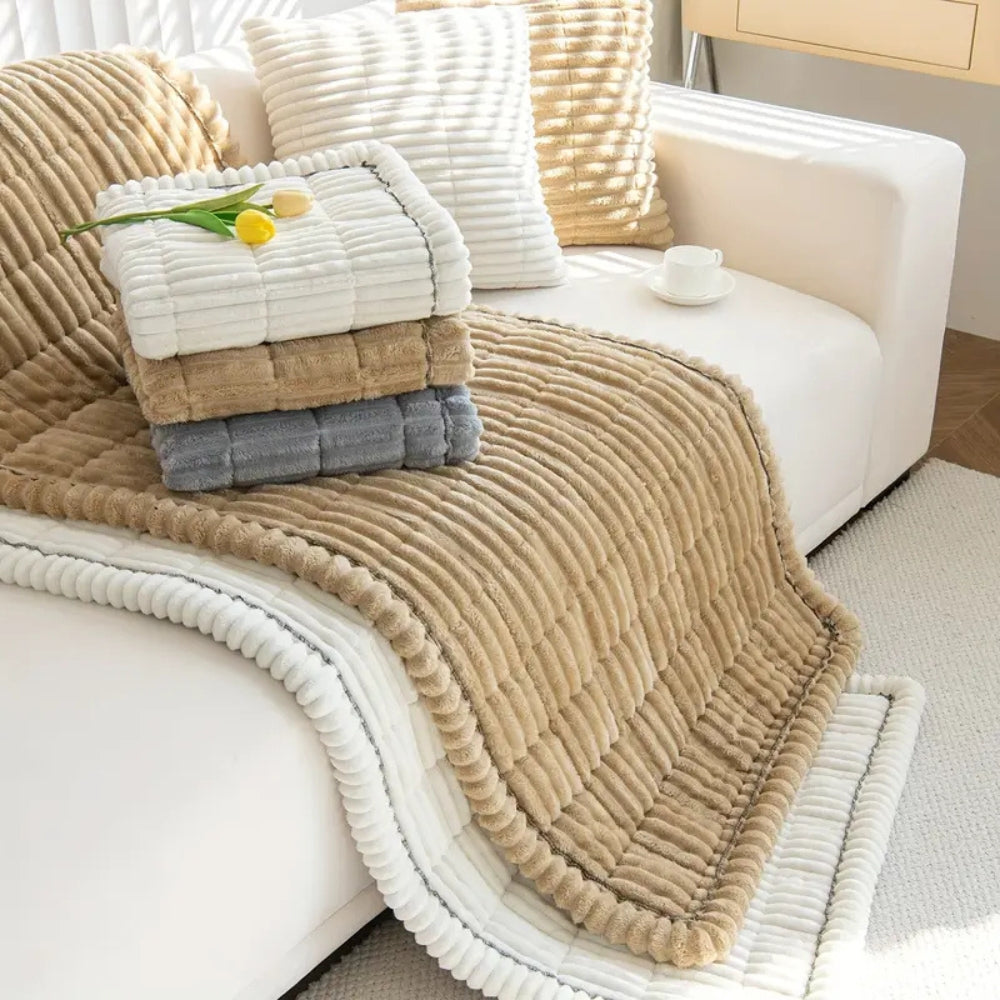 Plush Pleated Edge Sofa Cover for Cozy Everyday Protection