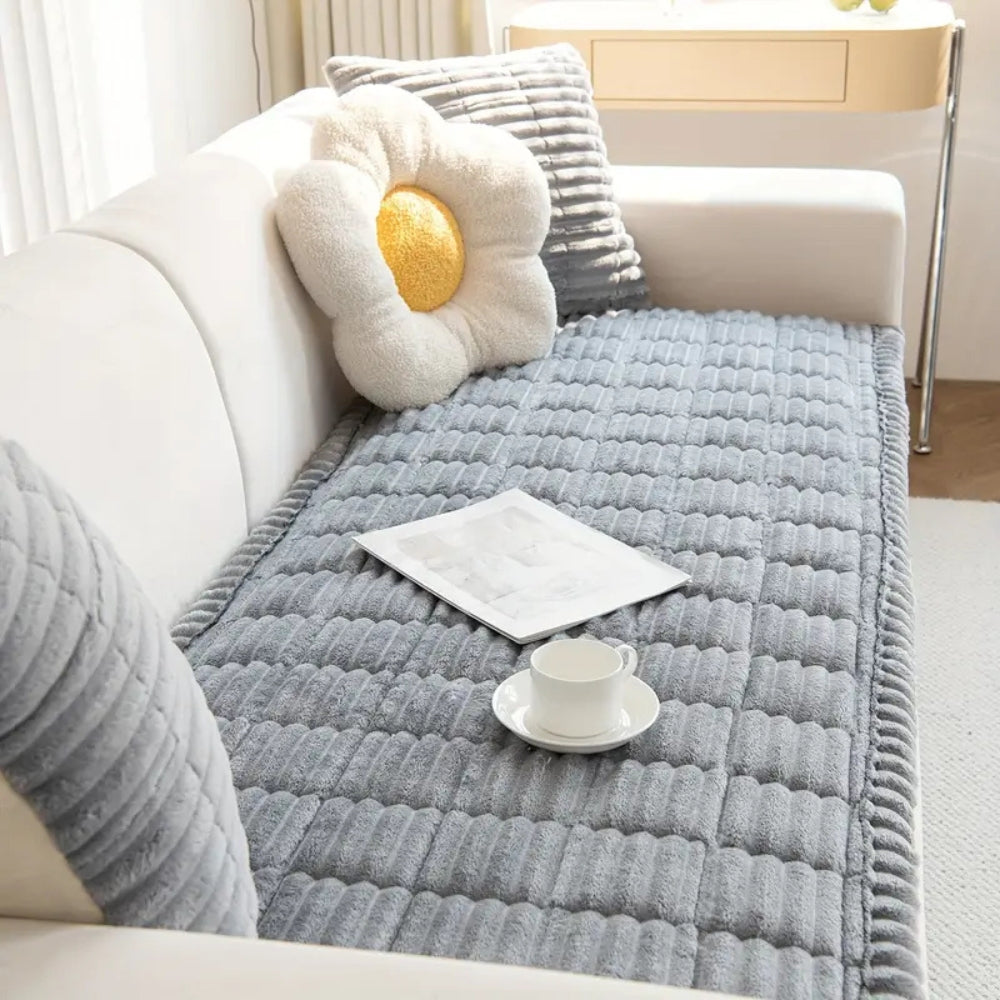Plush Pleated Edge Sofa Cover for Cozy Everyday Protection