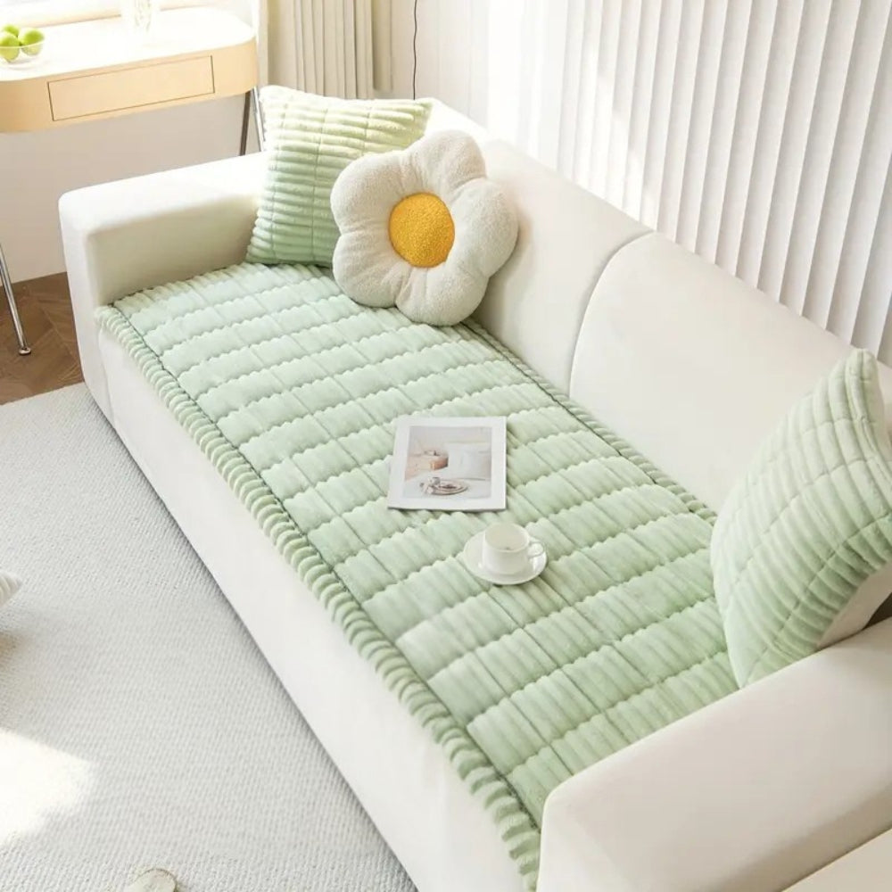 Plush Pleated Edge Sofa Cover for Cozy Everyday Protection