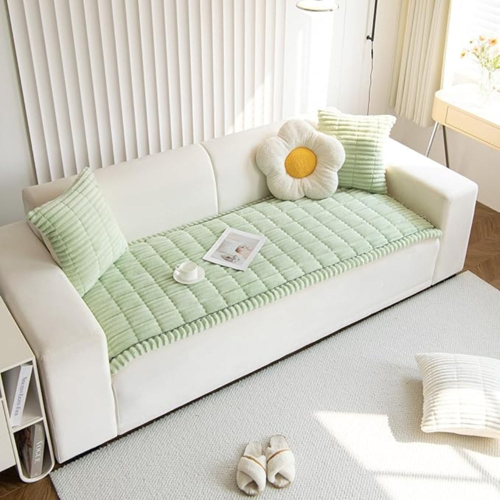 Plush Pleated Edge Sofa Cover for Cozy Everyday Protection