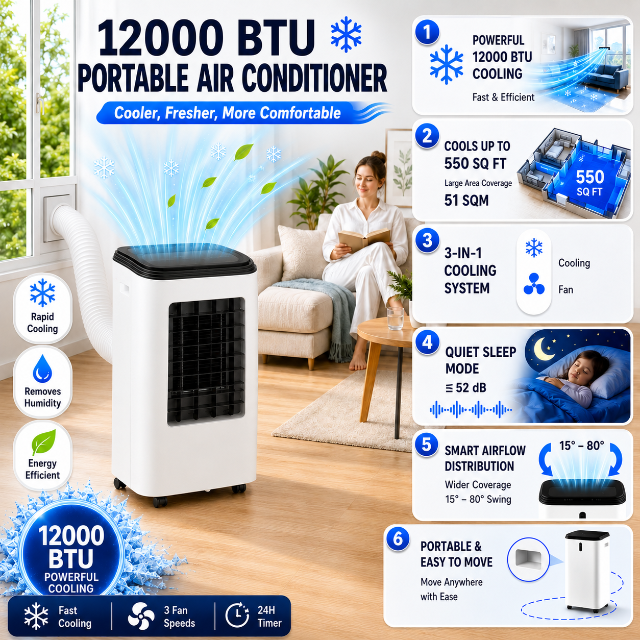 12000 BTU portable air conditioner for large rooms