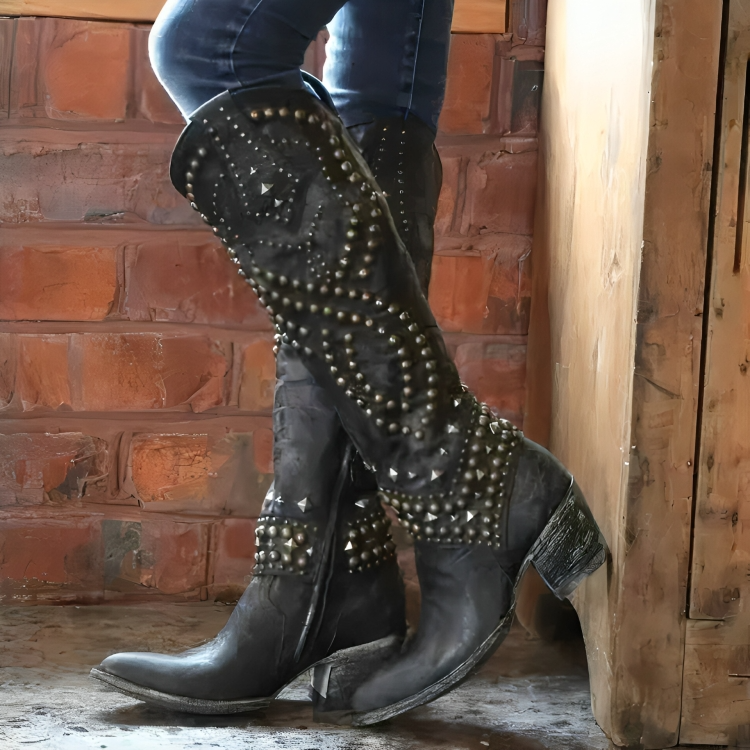 Riloh | Black Knee High Boots for Women with Pointed Toe & Side Zipper | Stylish Comfort Footwear