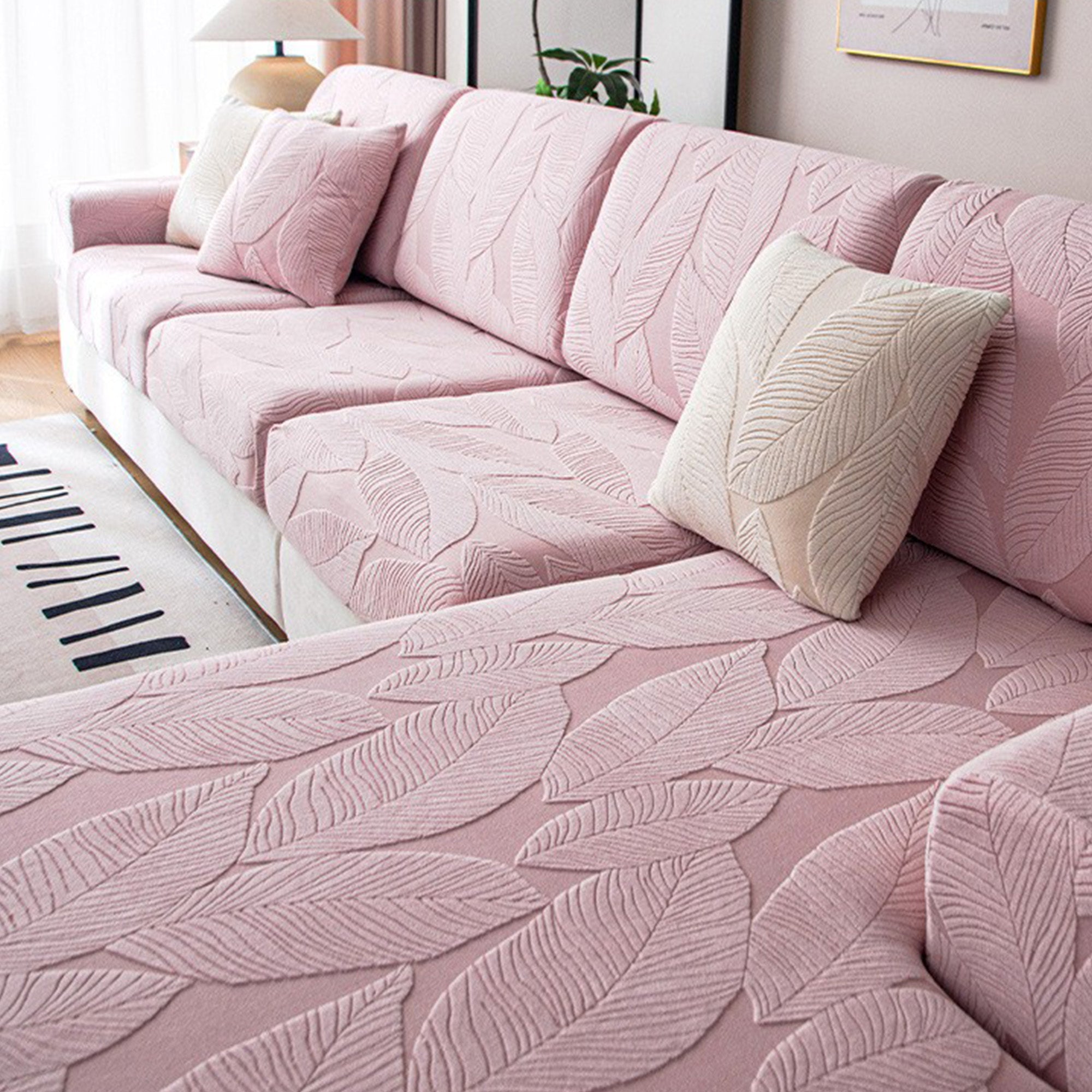 Velvet Leaf Stretch Sofa Cover with Waterproof Full Wrap Design