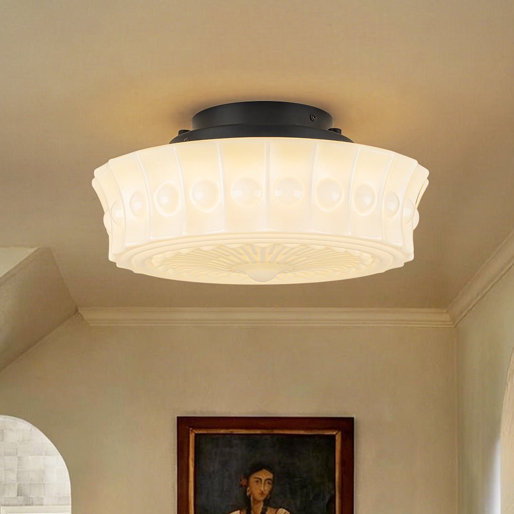 Opal Milk Glass Flush Mount Ceiling Light, Dimmable LED, Art Deco, 4000K