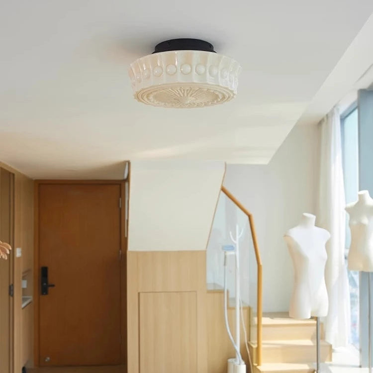 Opal Milk Glass Flush Mount Ceiling Light, Dimmable LED, Art Deco, 4000K
