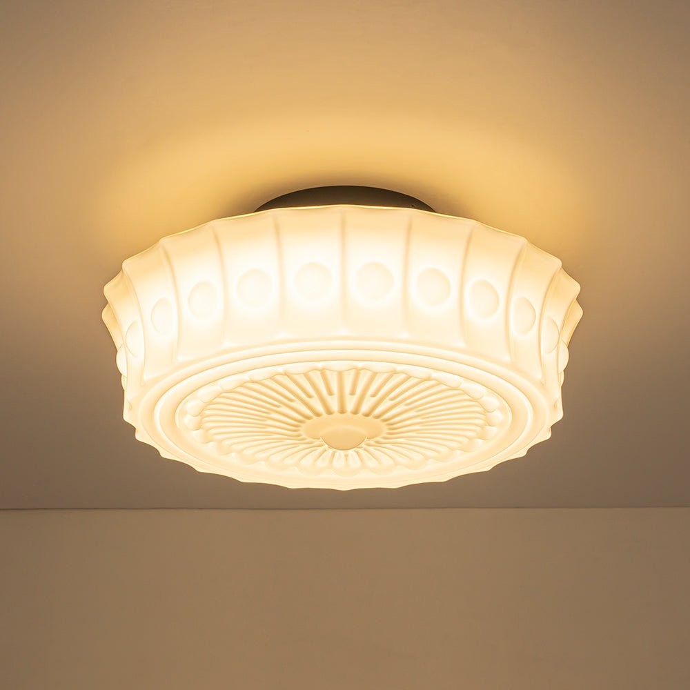 Opal Milk Glass Flush Mount Ceiling Light, Dimmable LED, Art Deco, 4000K