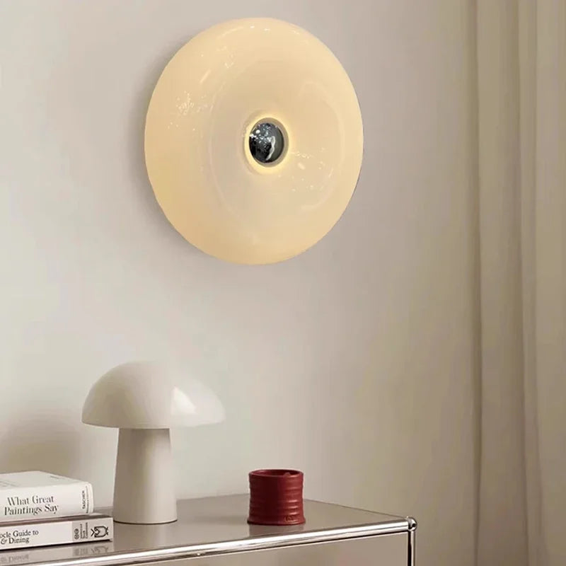 RoyaleGlow | Modern Donut Glass Wall Lamp with Tricolor Dimmable LED | Stylish Sconce for Versatile Home Decor