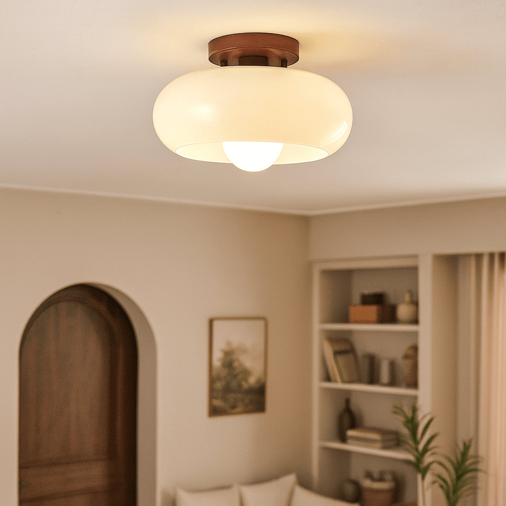 Royaleva | Flush Mount Ceiling Light with Soft Beige Glass Shade | Elegant Illumination for Cozy Spaces