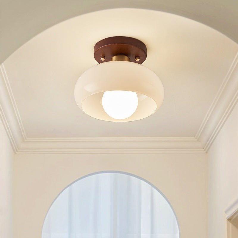 Royaleva | Flush Mount Ceiling Light with Soft Beige Glass Shade | Elegant Illumination for Cozy Spaces