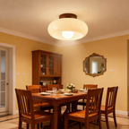 Royaleva | Flush Mount Ceiling Light with Soft Beige Glass Shade | Elegant Illumination for Cozy Spaces