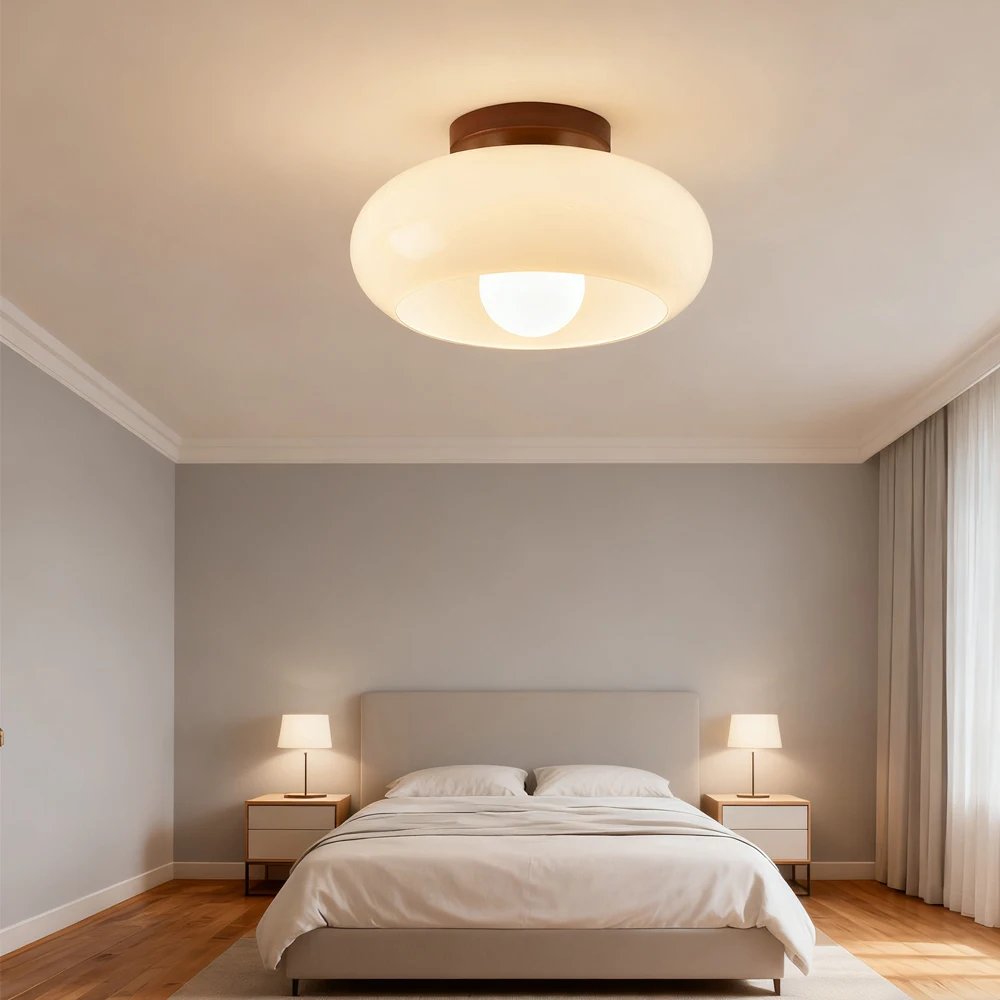 Royaleva | Flush Mount Ceiling Light with Soft Beige Glass Shade | Elegant Illumination for Cozy Spaces
