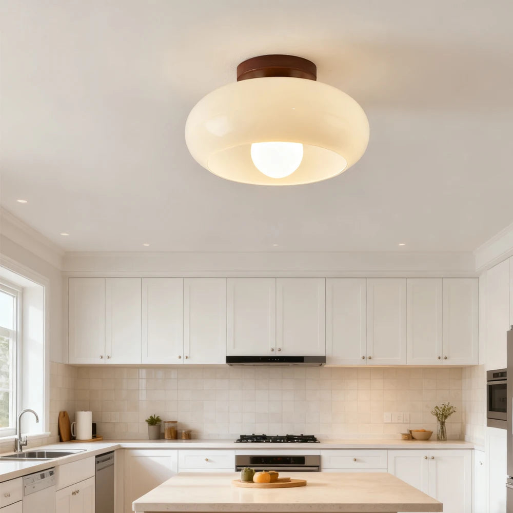 Royaleva | Flush Mount Ceiling Light with Soft Beige Glass Shade | Elegant Illumination for Cozy Spaces