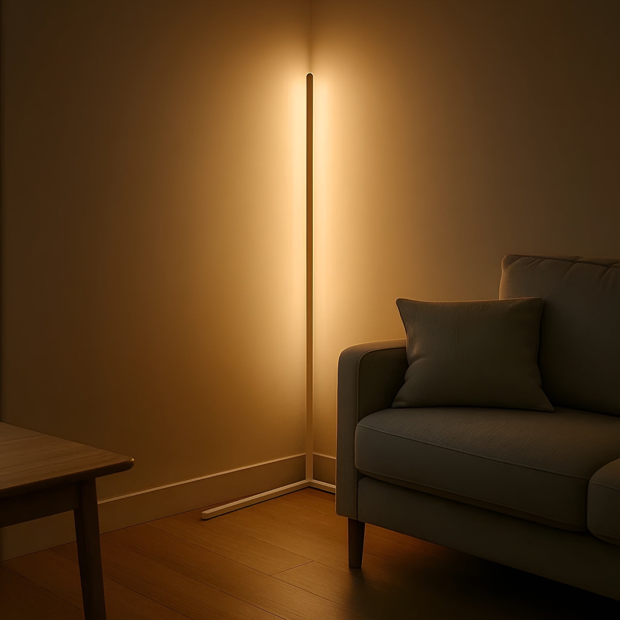 Corner Floor Lamp, LED Remote Control, Adjustable Warmth, Modern Living Room