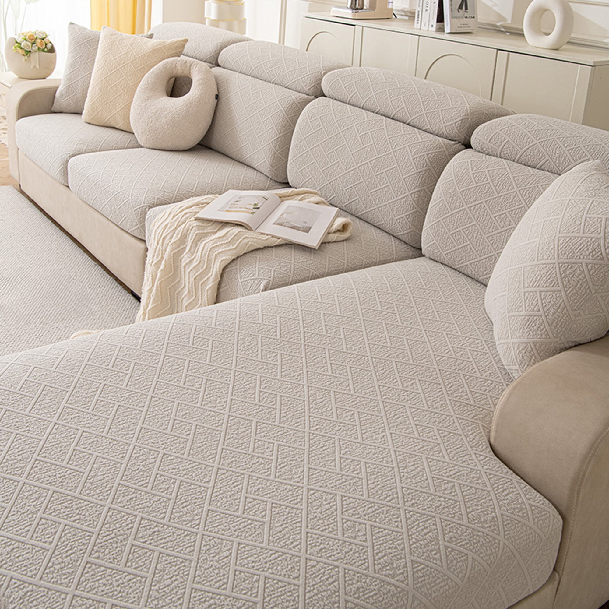 Luxury Diamond Knit Stretch Sofa Cover for Modern Pet Friendly Homes