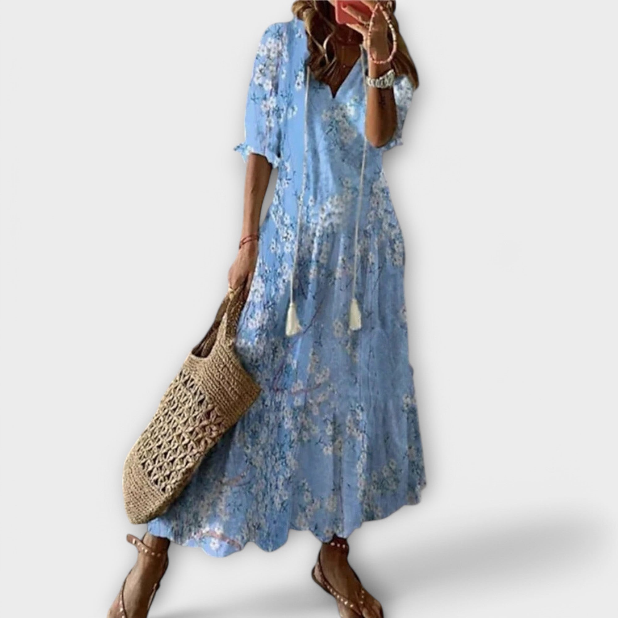 Savannah Collection | Floral Maxi Dress with Adjustable Waist Tie | Effortless Style for Women