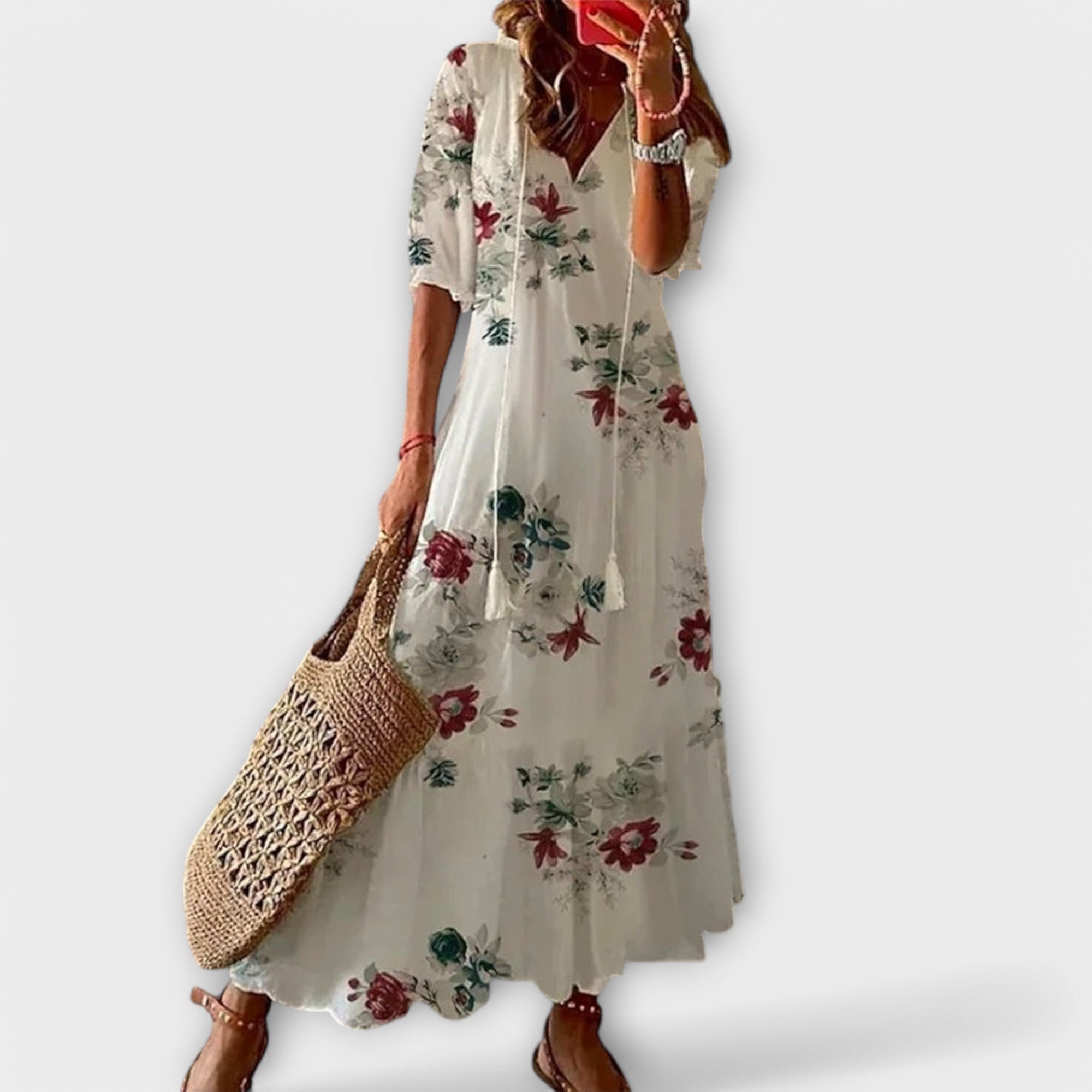 Savannah Collection | Floral Maxi Dress with Adjustable Waist Tie | Effortless Style for Women