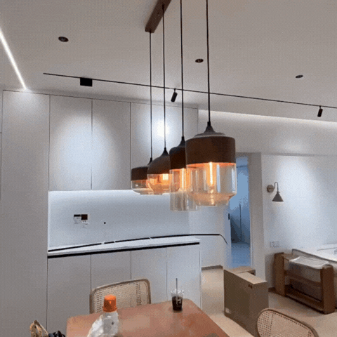 Scandinavian Ceiling Lamp | Flush Mount Light Fixture with Adjustable Height | Tinted Glass for Cozy Dining Room Ambiance
