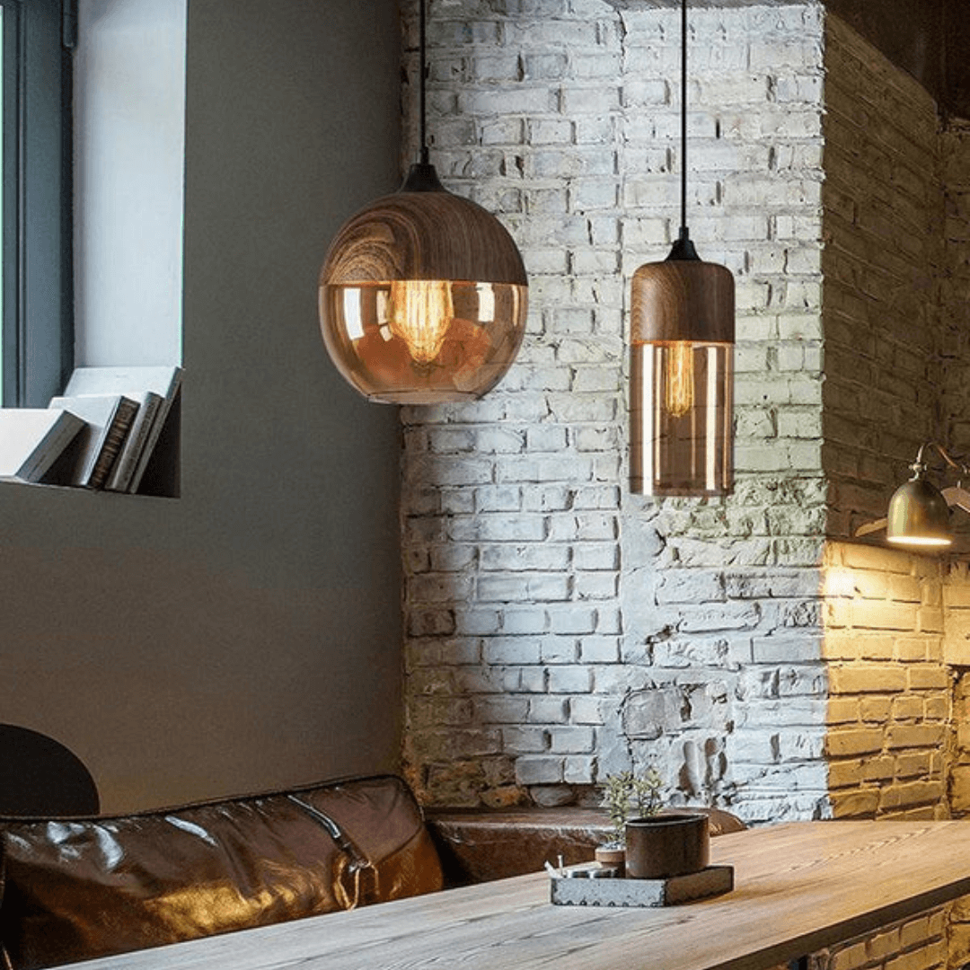 Scandinavian Ceiling Lamp | Flush Mount Light Fixture with Adjustable Height | Tinted Glass for Cozy Dining Room Ambiance