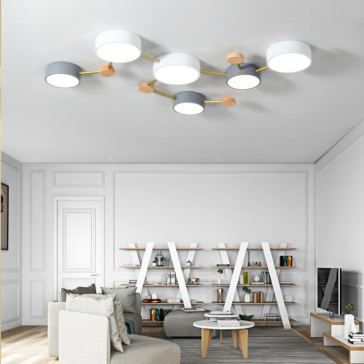 Scandinavian Minimalist | Flush Mount Ceiling Light with Solid Wood & Iron Design | Modern Illumination for Elegant Spaces