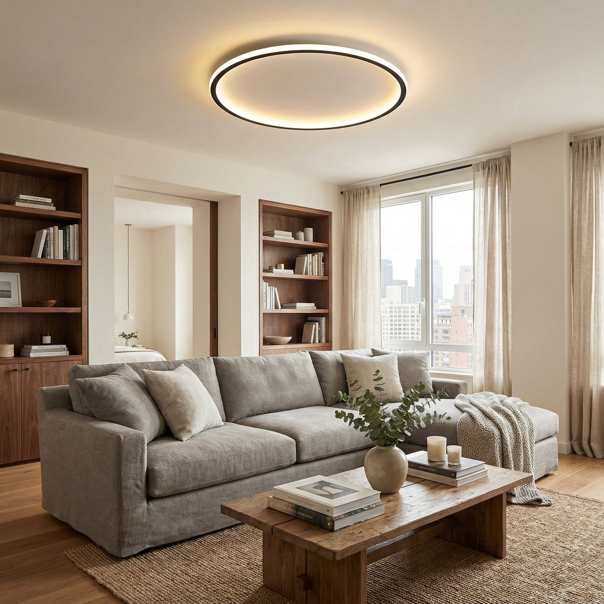 Scandinavian Round Flush Mount Ceiling Light with LED Bulb | Minimalist Design for Modern Spaces