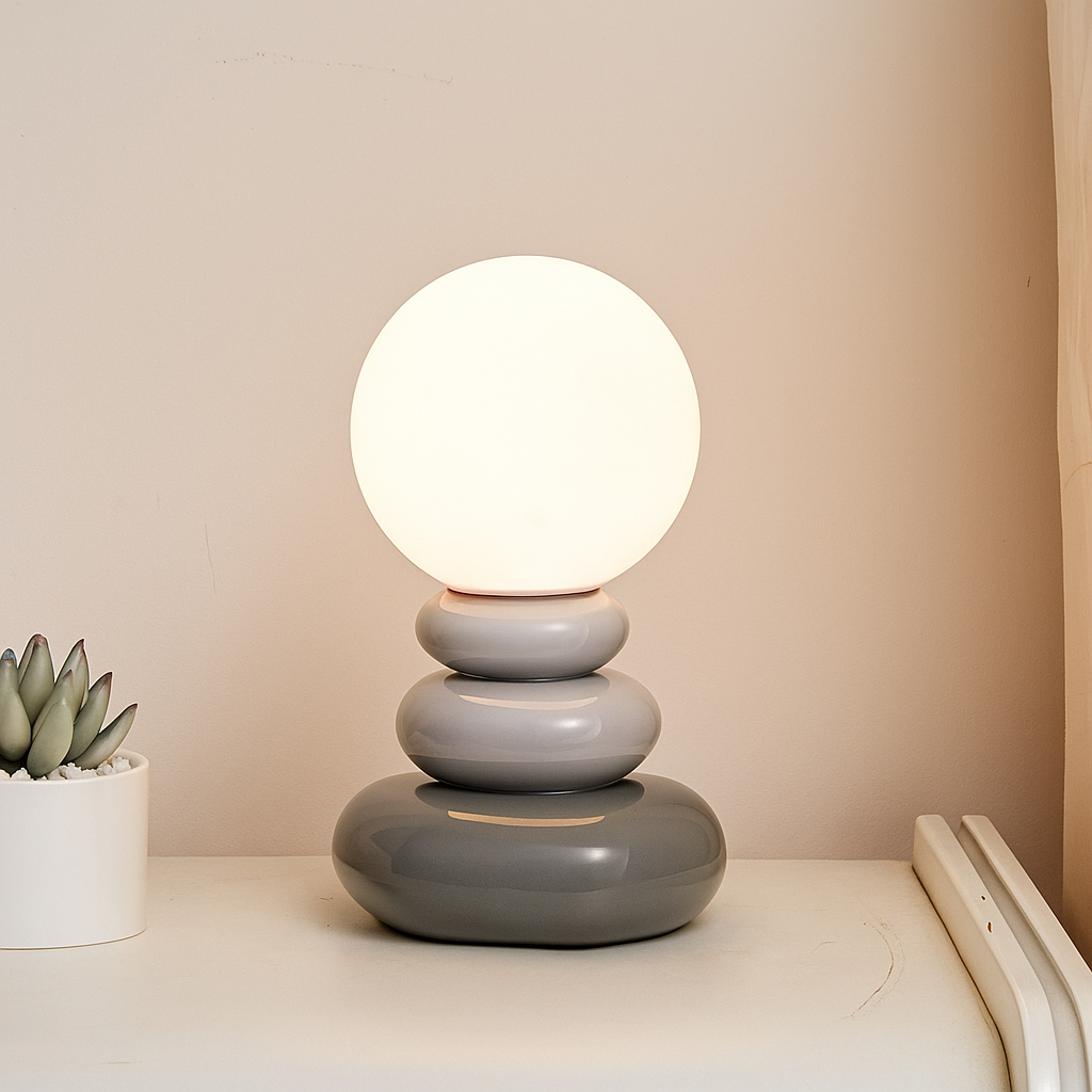 Sculptural Ceramic Table Lamp with Opal Orb Diffuser | USB-Powered Nightstand Lighting for Modern Elegance
