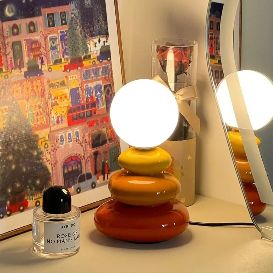 Sculptural Ceramic Table Lamp with Opal Orb Diffuser | USB-Powered Nightstand Lighting for Modern Elegance