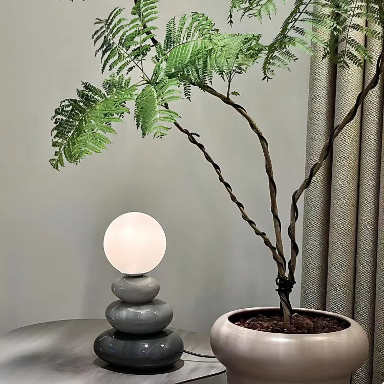 Sculptural Ceramic Table Lamp with Opal Orb Diffuser | USB-Powered Nightstand Lighting for Modern Elegance