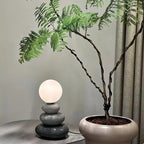 Sculptural Ceramic Table Lamp with Opal Orb Diffuser | USB-Powered Nightstand Lighting for Modern Elegance