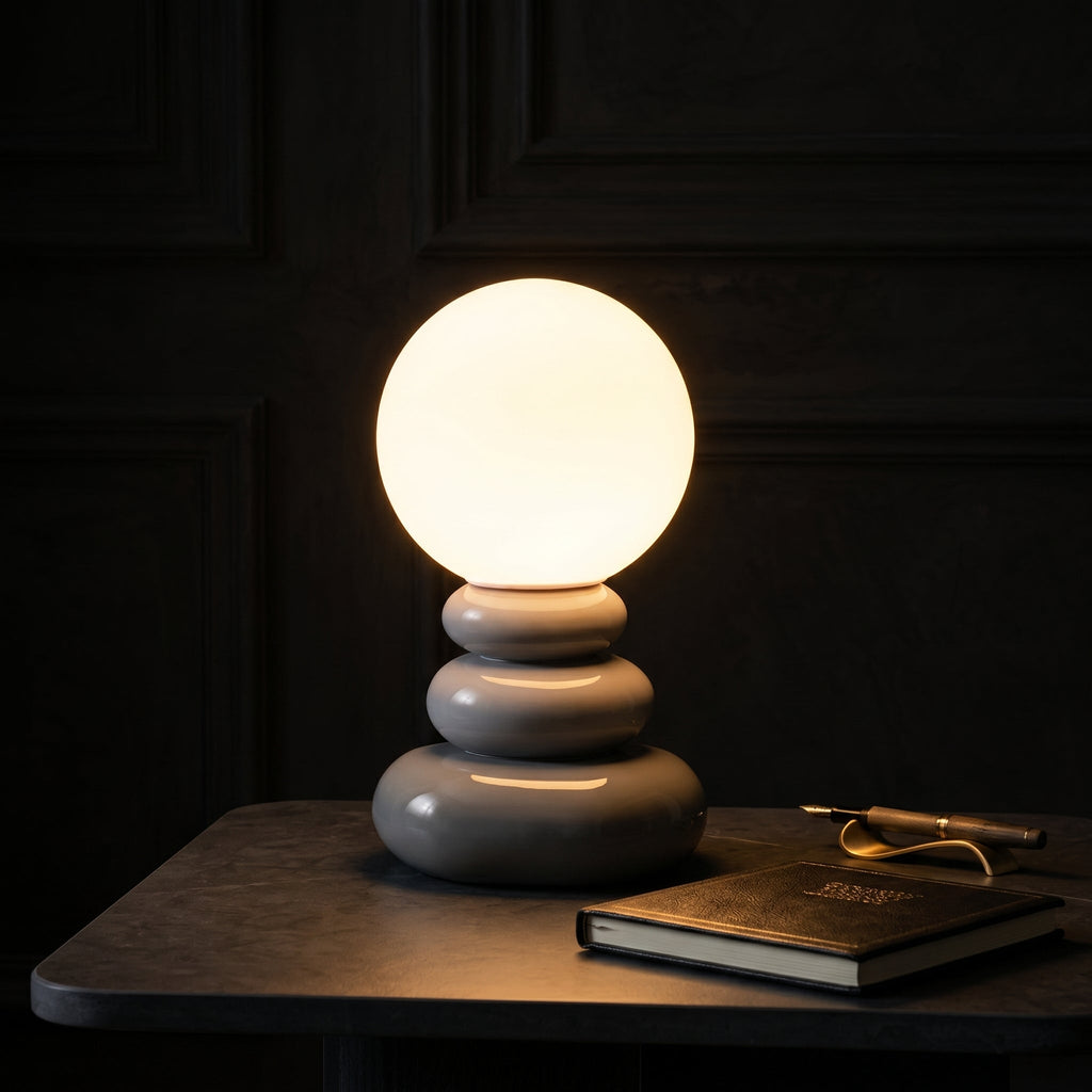Sculptural Ceramic Table Lamp with Opal Orb Diffuser | USB-Powered Nightstand Lighting for Modern Elegance