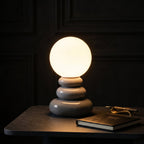 Sculptural Ceramic Table Lamp with Opal Orb Diffuser | USB-Powered Nightstand Lighting for Modern Elegance
