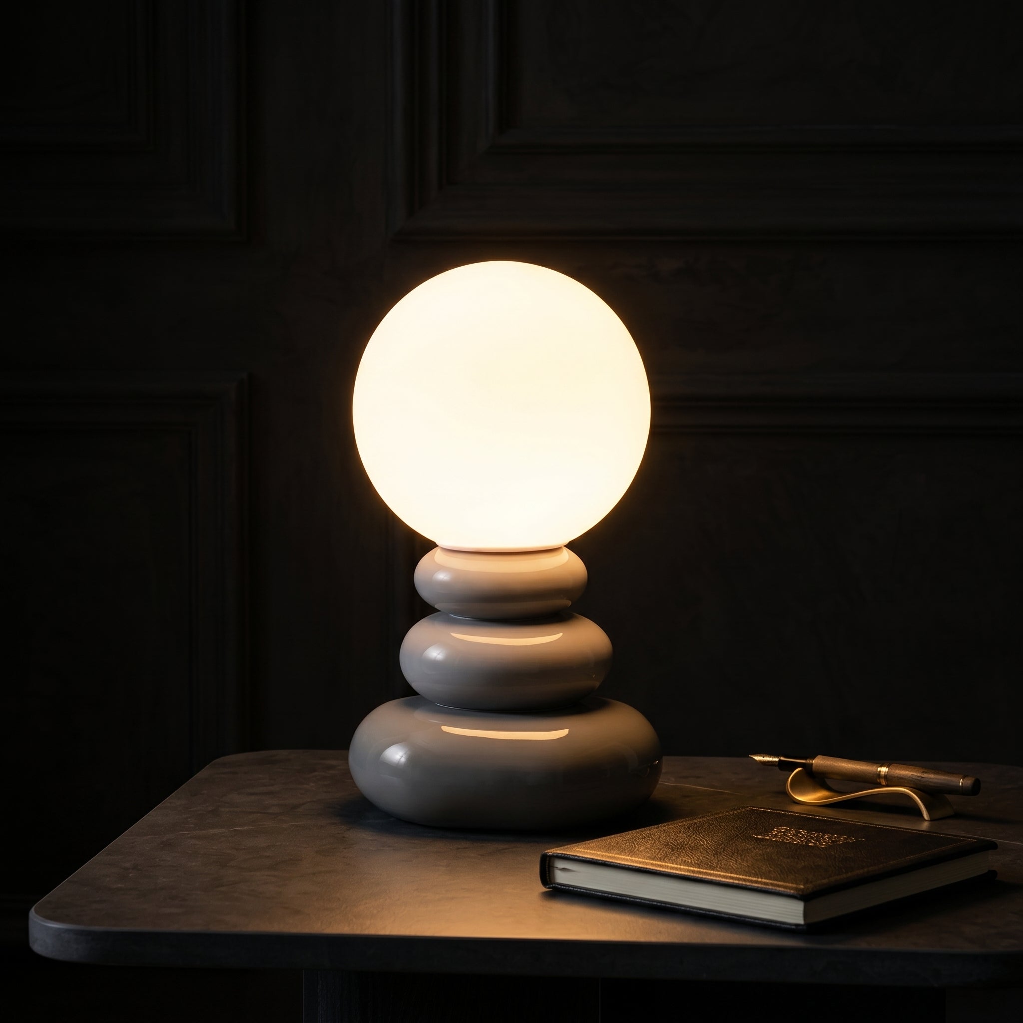 Sculptural Ceramic Table Lamp with Opal Orb Diffuser | USB-Powered Nightstand Lighting for Modern Elegance