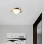 Sculptural Flush Mount Ceiling Light with Frosted Glass Globe | Natural Travertine for Elegant Home Illumination