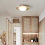 Sculptural Flush Mount Ceiling Light with Frosted Glass Globe | Natural Travertine for Elegant Home Illumination