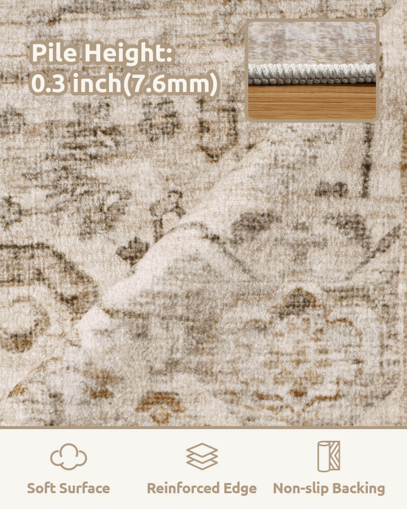 Selene Collection | Washable Area Rug with Non-Slip Backing | Cozy Comfort for Living Rooms and More