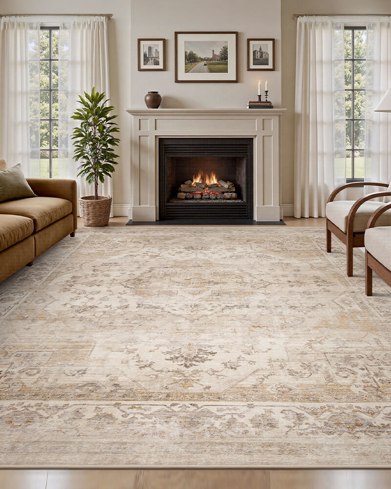 Selene Collection | Washable Area Rug with Non-Slip Backing | Cozy Comfort for Living Rooms and More