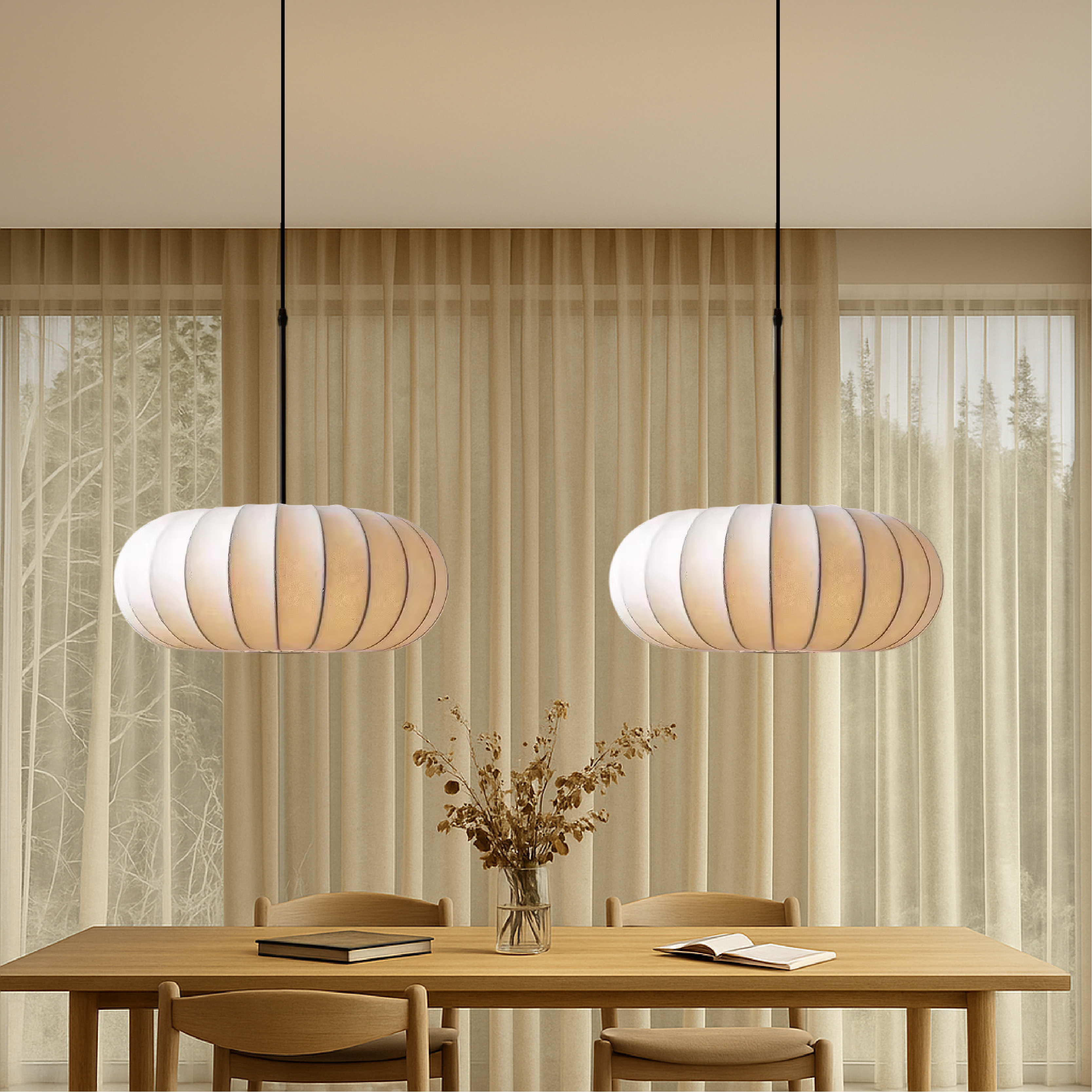 Silk Pendant Light with Adjustable Height & Minimalist Design | Elegant Kitchen Pendant Lighting for Cozy Dining Atmosphere