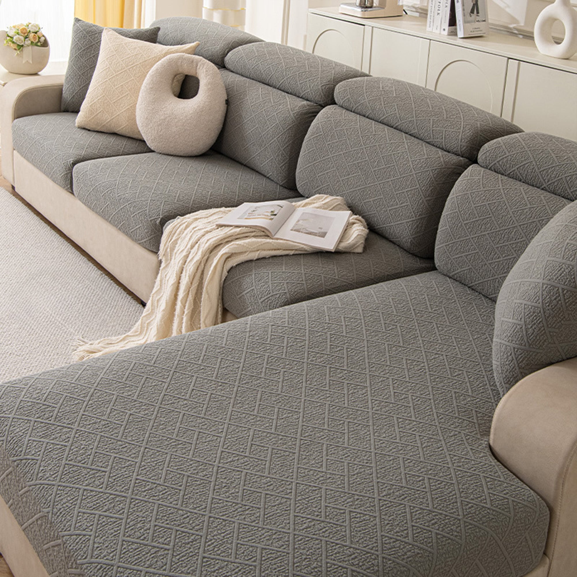 Luxury Diamond Knit Stretch Sofa Cover for Modern Pet Friendly Homes