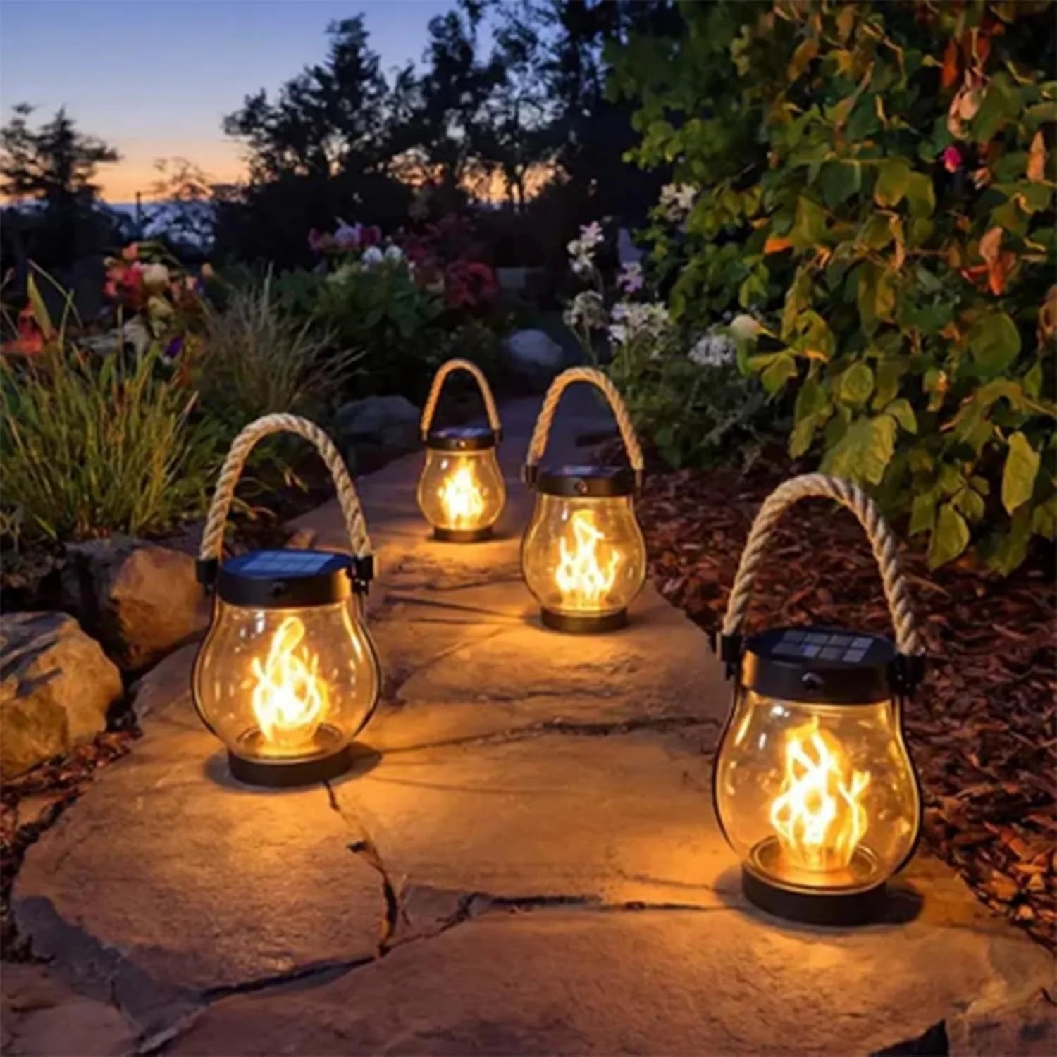 Solar Lanterns | Outdoor Solar Lantern with Realistic LED Flame | Weatherproof Design for Cozy Garden Ambiance