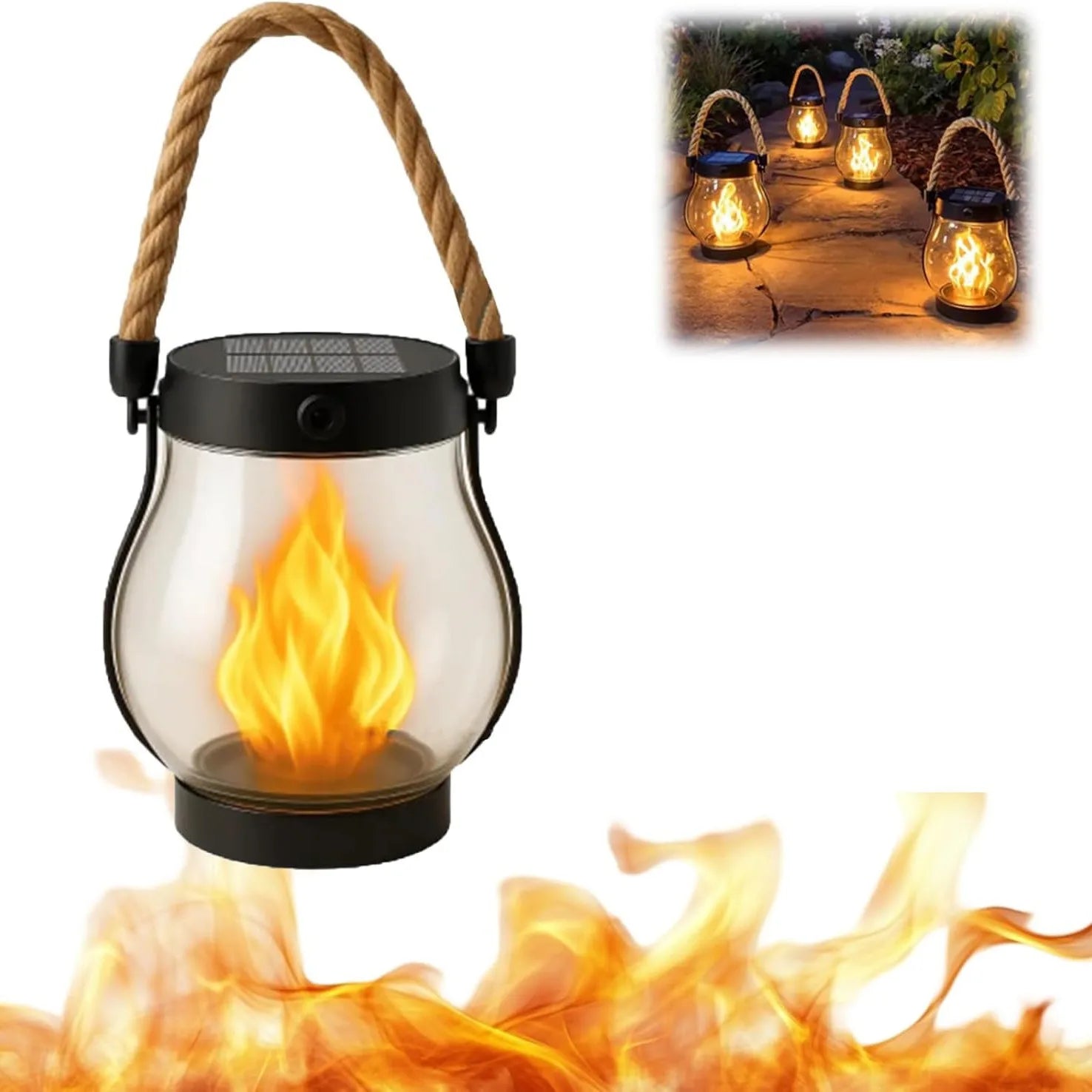 Solar Lanterns | Outdoor Solar Lantern with Realistic LED Flame | Weatherproof Design for Cozy Garden Ambiance