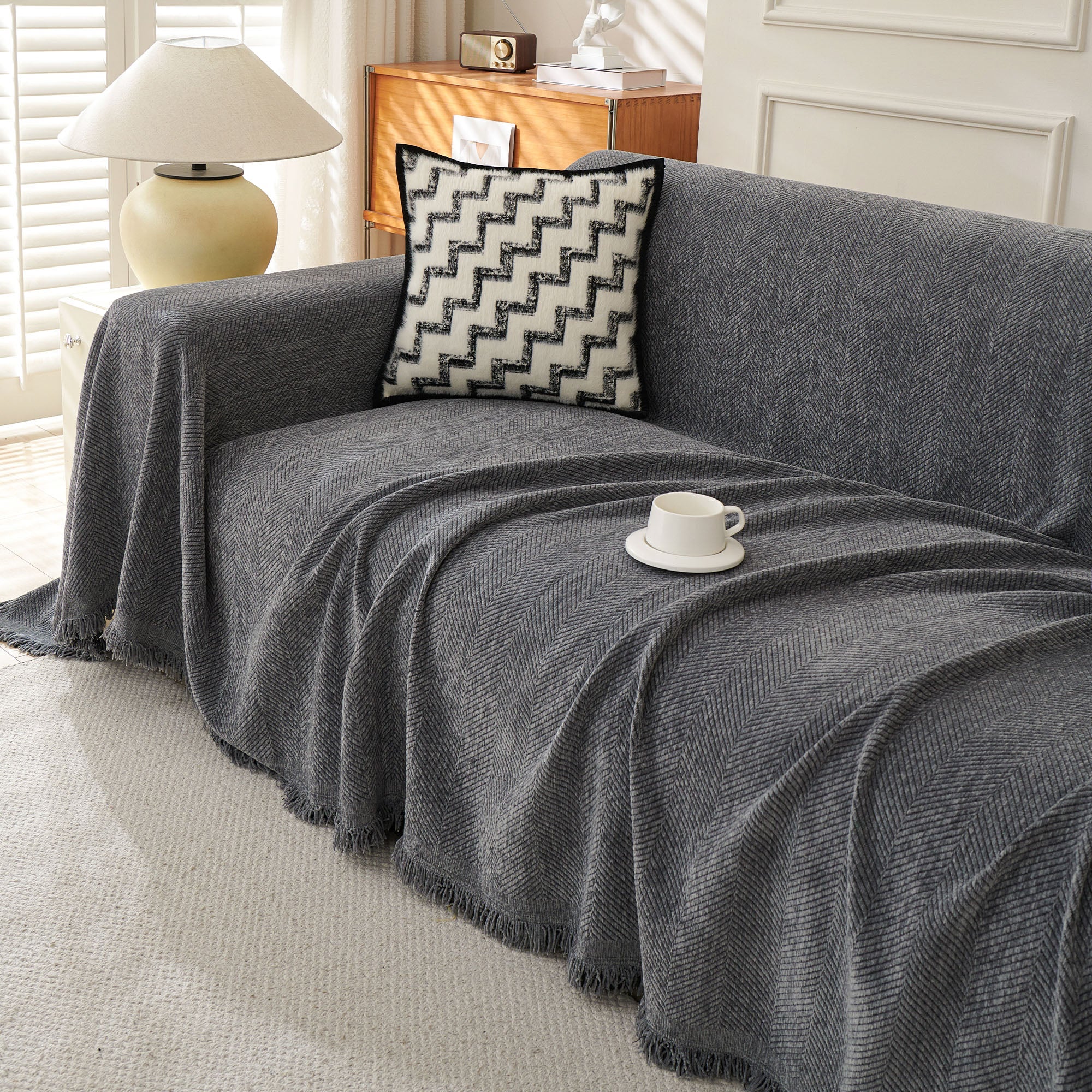 Soft Breathable Herringbone Sofa Cover for Modern Cozy Living