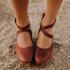 Teresa Collection | Black Wedge Heels for Women with Adjustable Ankle Strap | Elegant Closed Toe Design for All-Day Comfort