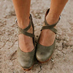 Teresa Collection | Black Wedge Heels for Women with Adjustable Ankle Strap | Elegant Closed Toe Design for All-Day Comfort