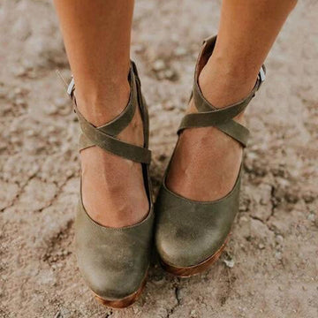 Teresa Collection | Black Wedge Heels for Women with Adjustable Ankle Strap | Elegant Closed Toe Design for All-Day Comfort