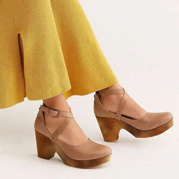 Teresa Collection | Black Wedge Heels for Women with Adjustable Ankle Strap | Elegant Closed Toe Design for All-Day Comfort