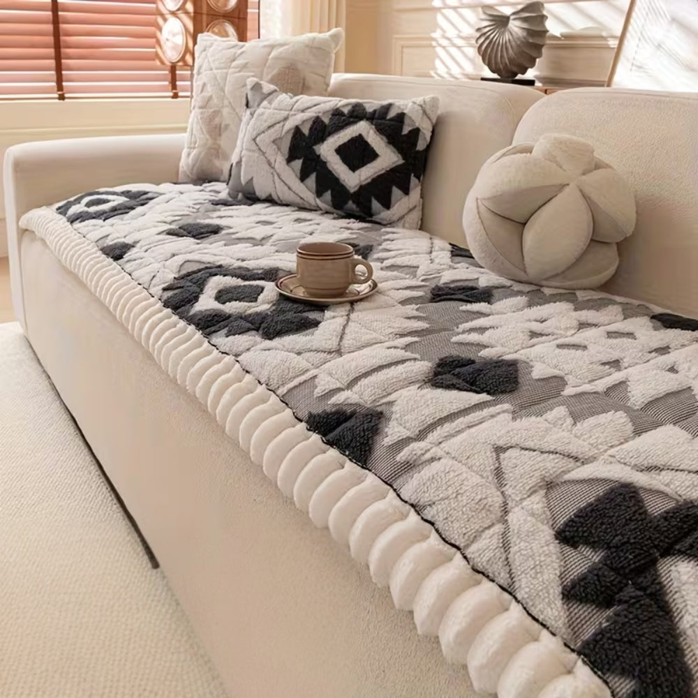 Thick Quilted Plush Couch Cover for Winter Comfort