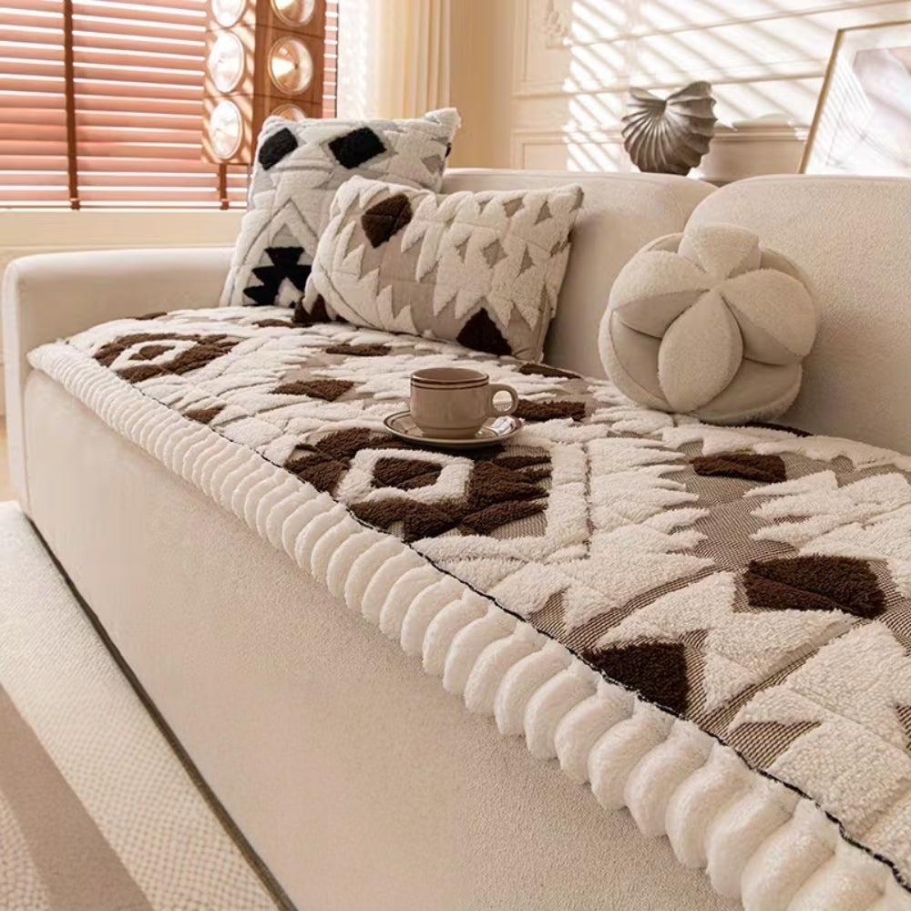 Thick Quilted Plush Couch Cover for Winter Comfort