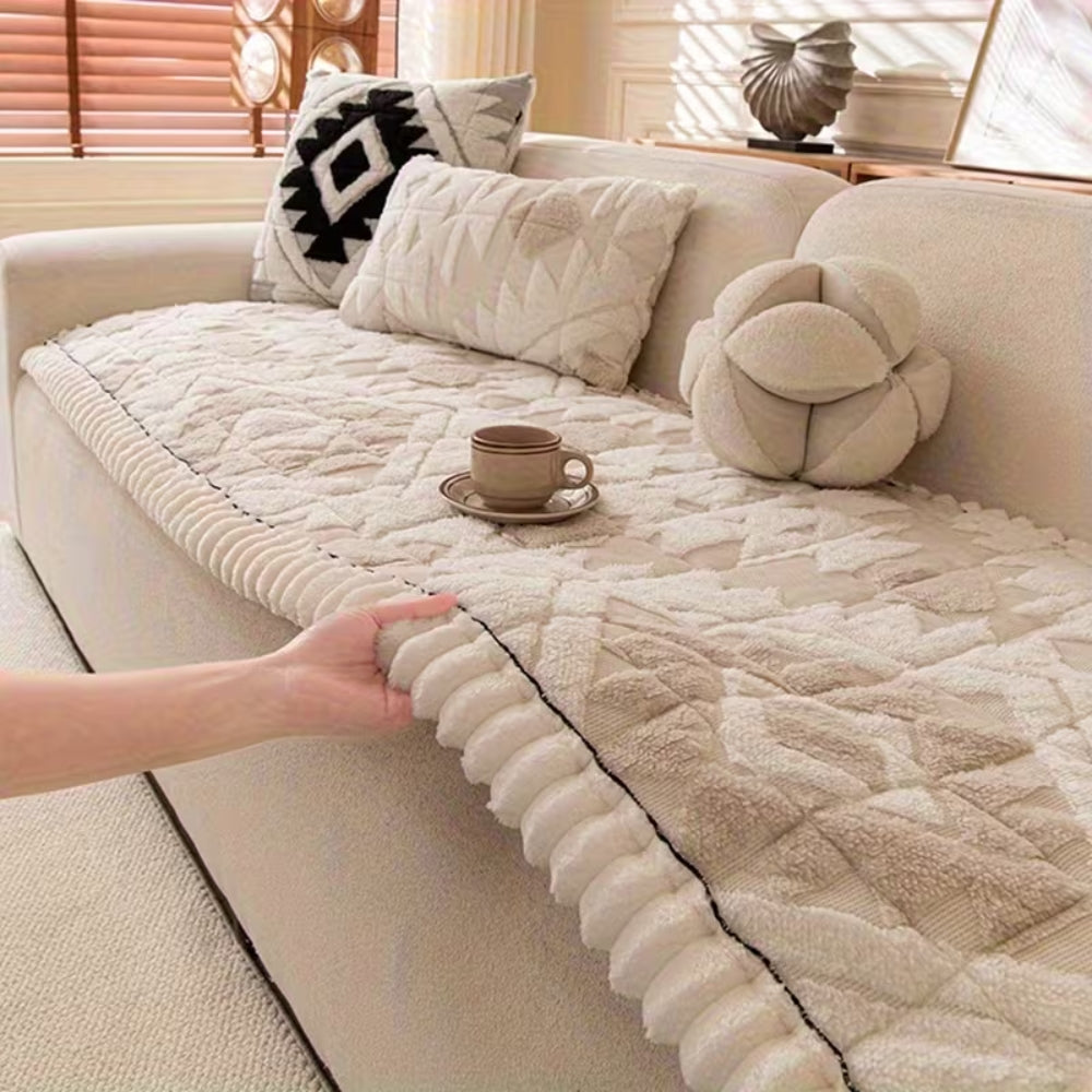 Thick Quilted Plush Couch Cover for Winter Comfort